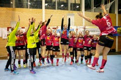 Jubel bei den Spielerinnen von Spono. | Bild: Marc Schumacher / Freshfocus (Nottwil, 22. Mai 2018)