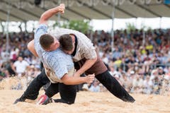 Philipp Gloggner (rechts) gegen Michael Gwerder. (Bild: Urs Flüeler / Keystone)