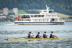 Der Männer-Vierer vom Seeclub Zug mit Amer Fejzic, Dario Galasso, Lucas Mortier und Raffael Styger. (Bild: Christian H. Hildebrand, 26. Mai 2018)