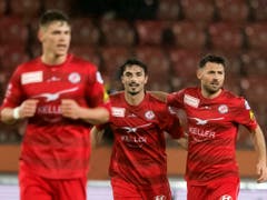 Winterthurs Luca Radice, Mitte, jubelt nach seinem 0:1 Tor im Challenge League Fussballspiel zwischen dem FC Zuerich und dem FC Winterthur im Letzigrund, am Samstag, 18. Maerz 2017 in Zuerich. (KEYSTONE/Ennio Leanza) (Bild: KEYSTONE/ENNIO LEANZA)