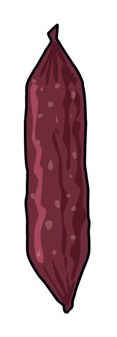 Randenwurst: Wenn zu wenig Fleischiges vorhanden war, streckten Walliser ihre Würste mit anderen Vorräten. Unter anderem Randen. Das Rötliche sieht ja fast wie Fleisch aus. Schlau, diese Walliser, ein zähes Völklein, so zäh wie diese Trockenwurst. Aber sie ist prima. (Illustration: Selina Buess)