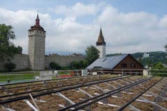 Das Dach der Turnhalle nahe der Museggmauer (Bild: Christian Frank)