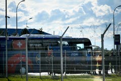 Der Team-Bus steht schon bereit. (Bild: Laurent Gilliéron / Keystone (Samara, 11. Juni 2018))