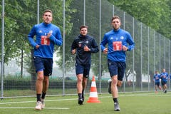Oliver Custodio, Pascal Schürpf und Simon Grether (von links). (Bild: Martin Meienberger / Freshfocus (Luzern, 13. Juni 2018))