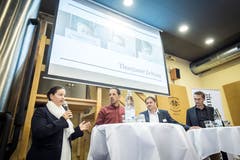 Frauenfeld TG - Informationsanlass der Thurgauer Zeitung im Brauhaus Sternen. Carmen Haag, Mario Testa, David Angst, Beat Guhl. Bild: Reto Martin
