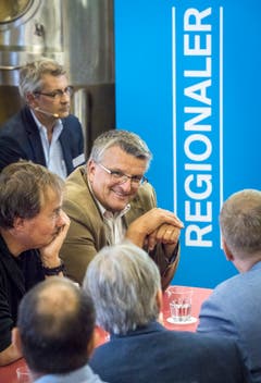 Frauenfeld TG - Informationsanlass der Thurgauer Zeitung im Brauhaus Sternen. Hansjörg Brem, Pascal Hollenstein, Markus Graf. Bild: Reto Martin
