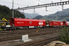 Der Lösch- und Rettungszug der SBB war ebenfalls vor Ort. (Bild: Geri Holdener, Bote der Urschweiz)