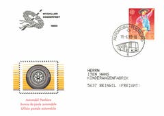 Ein Souvenir vom Kinderfest 1990: Damals war es üblich, dass die Post an Grossanlässen ein Automobil-Postbüro stationierte. Am Kinderfest wartet dieses mit einem speziellen Couvert mit dem Logo des jeweiligen Jahres auf. (Bild: Sammlung Reto Voneschen)