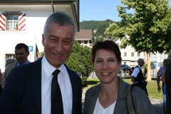 Landrat Josef Bucher (CVP) und Neu-Landrätin Franziska Rüttimann (CVP). (Bild: Sepp Odermatt (Stansstad, 27. Juni 2018))