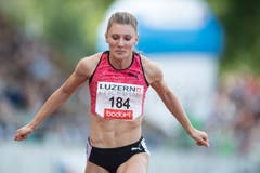Ajla Del Ponte vom ST Bern läuft im B-Final über 100m in 11,46 als Dritte ins Ziel. (Bild: Urs Flüeler / Keystone (Luzern, 9. Juli 2018))