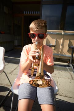 Elias Wicki stösst ins Horn. (Bild: Jakob Ineichen, 9. Juli 2018)