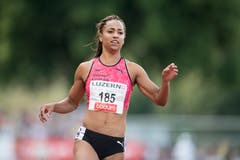 Salome Kora vom LC Brühl läuft über 100 Meter im B-Final als 4. in 11,47 ins Ziel (Bild: Urs Flüeler / Keystone (Luzern, 9. Juli 2018))