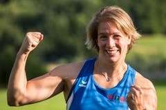 Die 31-jährige Luzernerin verbesserte die eigene, vor zwei Jahren in Dischingen erzielte Bestmarke um 2,59 m auf 67,42 m. (Bild: Alexandra Wey / Keystone (Luzern, 9. Juli 2018))
