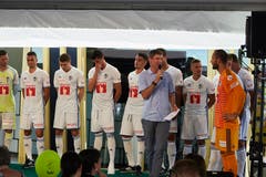 Die Mannschaft des FC Luzern in den neuen Auswärtsleibchen (Bild: Jakob Ineichen (Luzern, 15. Juli 2018))