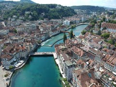 Die Stadt Luzern aus der Vogelperspektive. (Bild: Sebastian Rex, 16. Juli 2018)