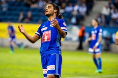 Luzerns Francisco Rodriguez hadert nach einer verpassten Chance. Bild: Philipp Schmidli (Luzern, 21. Juli 2018)