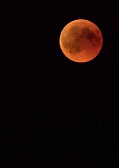 Auf dem Stählibuckturm oberhalb Frauenfeld bewundern Besucher die Blutmond-Finsternis. (Bild: Reto Martin)
