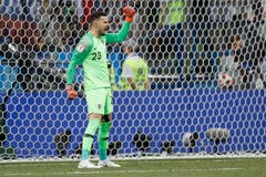 Der kroatische Torhüter Danijel Subasic freut sich, dass er einen Schuss im Penaltyschiessen gegen Dänemark gehalten hat. (Bild: AP Photo/Efrem Lukatsky, Nizhny Novgorod, 1. Juli 2018)