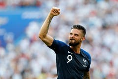 Frankreichs Olivier Giroud feiert den Sieg gegen Argentinien und damit den Einzug in den Viertelfinal. (AP Photo/David Vincent, Kazan, 30. Juni 2018)