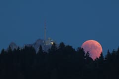 Schöner Mondaufgang direkt neben dem Säntis. Fotografiert mit dem Teleskop in der Sternwarte Toggenburg in St.Peterzell. (Bild: Roland Gemperle)