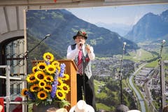 Richi Bertini sorgte als «Glarner Zigermanndli» für manchen Lacher. (Bild: Carmen Epp (Altdorf, 1. August 2018))