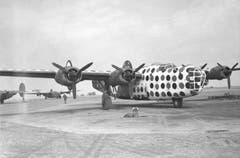Eine durch spätere Versionen im Kriegseinsatz ersetzte B-24D dient weiss gestrichen und mit auffälligen farbigen Punkten versehen als «Lead Ship» zur Besammlung von Bomberformationen. (Bild: US Air Force)