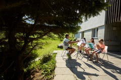 Aussenprobe im Trio. (Bild: LZ-Fotograf Jakob Ineichen, 9. Juli 2018)