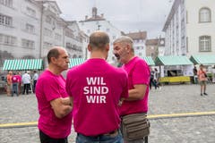 «Wil sind wir»: Die Stadt Wil ist dieses Jahr Gastgemeinde und verwandelt den St.Galler Gallusplatz für zwei Tage in den Wiler Hofplatz. (Bild: Urs Bucher)