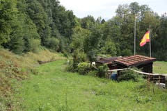 Das Bahntrassee auf Höhe der letzten Hüttchen des Familiengartens vor der Ruckhaldekurve heute: eine langsam zuwachsende Narbe quer über den Hang. (Bild: Reto Voneschen)