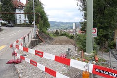 Das Bahntrassee heute mit «Fahrtrichtung» vom Riethüsli zum Güterbahnhof: die frühere Querung der Hochwachtstrasse. (Bild: Reto Voneschen)