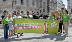 «30 Grad sind heiss genug - jetzt hitzefrei für Wiener Fiakerpferde!» - das fordern Mitglieder des Grünen Klubs in Österreich. (Bild: Keystone)