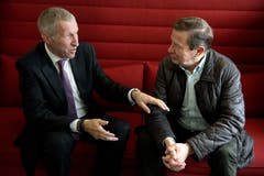 Im Februar 2016 führen Konrad Graber und Franz Steinegger ein Streitgespräch über die Gotthard-Abstimmung. (Bild: Nadia Schärli)