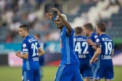 Blessing Ekele jubelt nach seinem Tor (Bild: Pius Amrein (Luzern, 4. August 2018))