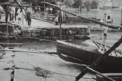 Zerstörungen an der Hafenanlage in Weggis. Bild: Verein historisches Archiv Weggis