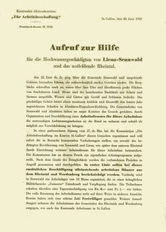 Aufruf zur Hilfe – Flugblatt der Hilfsdienstkommission Lienz und Sennwald und des Kantonalen Aktionskomitees für Arbeitsbeschaffung von 1938. (Bild: Staatsarchiv St. Gallen)