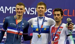 Der Waadtländer Tristan Marguet (rechts) belegte im Scratch den dritten Platz (Bild: EPA/GERRY PENNY)