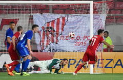 Und auch das Tor zum 2:0 erzielt Lazaros Christodoulopoulos. (Bild: Martin Meienberger, Piräus, 9. August 2018)