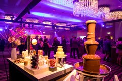 Das Dessert: Ein Schokoladen-Fondue-Turm. (Bild: Philipp Schmidli, 28. September 2018)