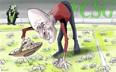 Champignon-Liga. Statt makellosem Hybridrasen schiessen im Kybunpark diesen Herbst Pilze aus dem Boden. Der FC St.Gallen arbeitet mit Hochdruck daran, die Plage in den Griff zu bekommen. Trainer Peter Zeidler wird’s freuen: Für die Champions League reicht’s zwar noch nicht, dafür spielt der FCSG diesen Herbst in der Champignon-Liga ganz vorne mit. (Illustration: Corinne Bromundt - 8. September 2018)
