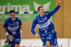 HC Kriens-Luzerns Marcel Lengacher bejubelt einen Treffer. (Bild: Philipp Schmidli (Kriens, 8. September 2018))