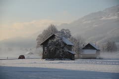 Wunderbare Winterstimmung dank Sonne, Nebel und glitzerndem Schnee.