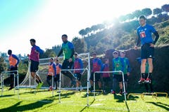 Cleric Njau, Shkelqim Demhasaj, Christian Schneuwly und Yannick Schmid im Trainingslager auf Marbella. (Bild: Martin Meienberger (13. Januar 2019))
