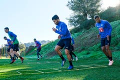 Lazar Cirkovic, Silvan Sidler, Ruben Vargas, Francisco Rodriguez, Tomi Juric (verdeckt) und Lucas Alves. (Bild: Martin Meienberger (13. Januar 2019))