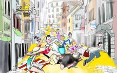 Willkommen an der Copacabohla. Der Stadtrat möchte bei der Neupflästerung der Metzgergasse die Fugen zwischen den Steinen mit Sand füllen. Das ärgert die dortigen Gewerbebetriebe. Sie befürchten eine Verschmutzung ihrer Geschäfte. Die Bevölkerung hingegen dürfte es freuen: Gleich beim Bohl gibt es künftig Strandfeeling. (Illustration: Corinne Bromundt - 19.Januar 2019)