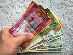 Die Währungen von Sri Lanka, Rupien und US-Dollar (Bild: Raphael Rohner)