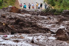 Bewohner betrachten die Folgen der Schlammlawine in Brumadinho. (Bild: EPA/Yuri Edmundo)