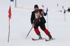 Marc Graf aus Sedrun startete beim Nostalgie-Rennen in der Kategorie «Kronjuwelen Zeit». (Bild: Remo Infanger (Andermatt, 26. Januar 2019))