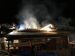 Beim Brand in dem Holzbaubetrieb entstand ein Sachschaden von mehreren hunderttausend Franken. (Bild: Kantonspolizei Zürich/Twitter)