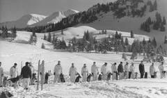 Auf dem Stoos werden 1963 Lawinenhunde ausgebildet. (Bild: Ernst Scagnet/ Staatsarchiv Luzern PA 1374/530)