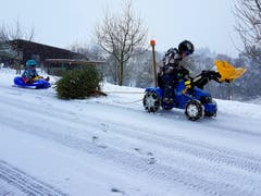 Unsere Kids geniessen den Schnee so richtig und helfen gerade bei der Entsorgung des Weihnachtsbaums. (Bild: Adiran Mattli (Zell, 5. Januar 2019))